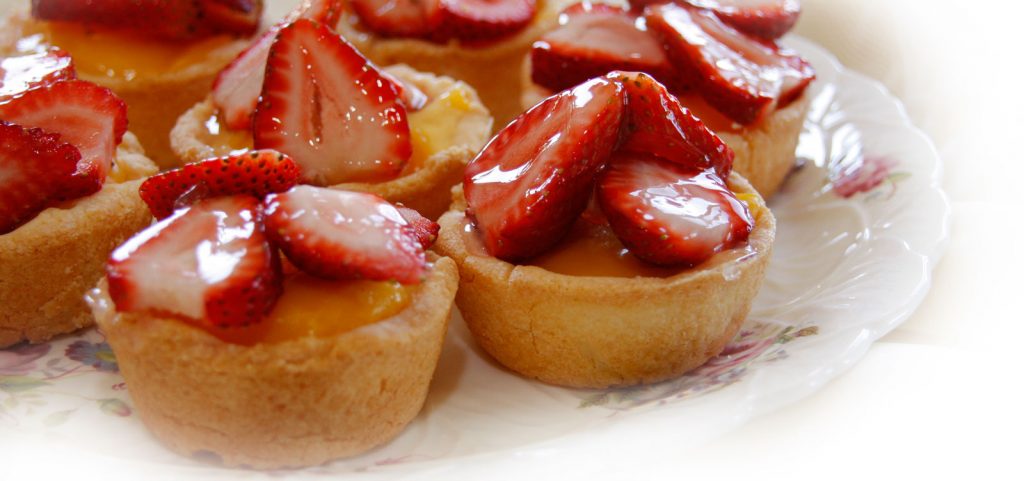 Close up of Strawberry Custard Tarts 