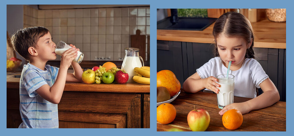 Two children are enjoying a glass of homemade Kefir.