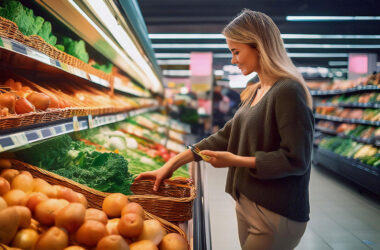 Woman shopping for fresh vegetables.