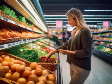 Woman shopping for fresh vegetables.